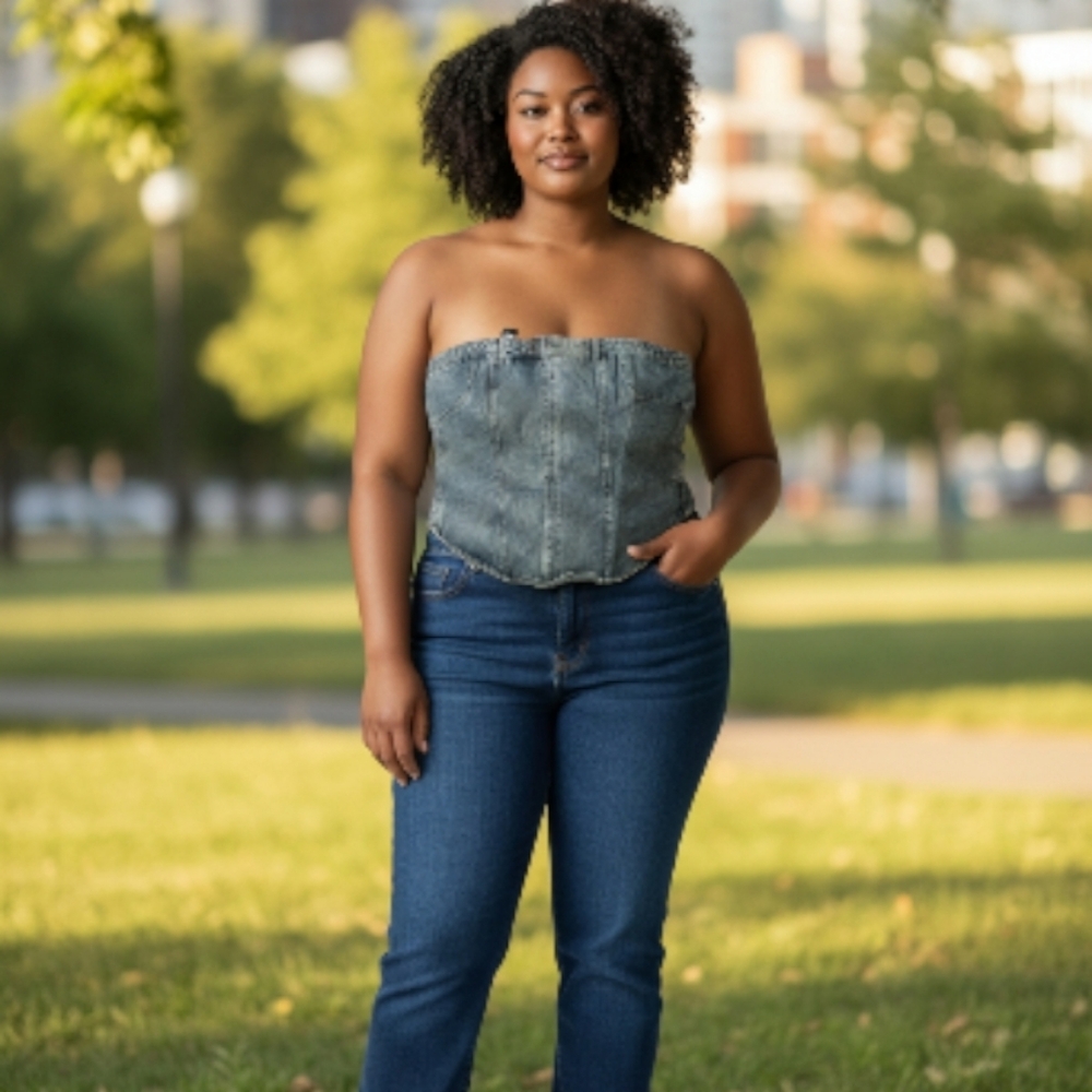 PRETTYLITTLETHING Denim Corset USA Plus Size 16 NWT